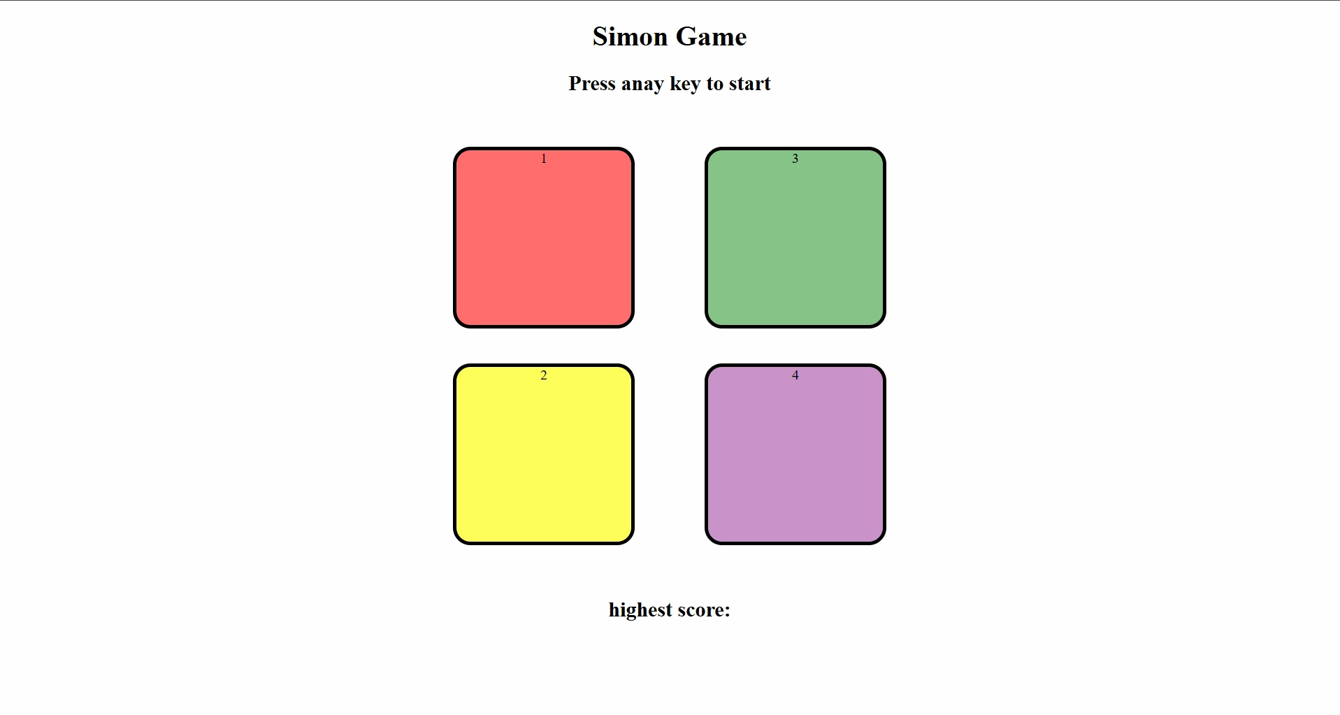Simon Says game project homepage built using JavaScript